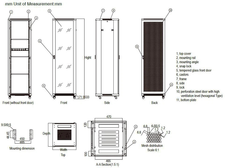 NPX-08-B Network Server Cabinet Dimension